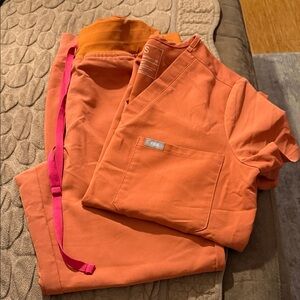 Figs Orange Scrub Set with Pink Accents